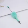 Mint green fluffy pom-pom beaded ballpoint pen with soft faux fur decorative ball - Khaki Light Green / 1.0mm Bullet Tip