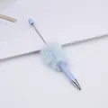 Elegant light blue beaded ballpoint pen with a soft fluffy faux fur pom-pom decoration - Azure (83)