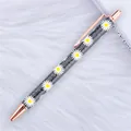 Elegant daisy patterned ballpoint pen with grey glitter finish and rose gold accents - Daisy Black (34-Rose Gold Parts)