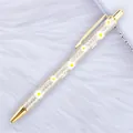 Elegant gold glitter ballpoint pen decorated with charming white daisy flower patterns - Daisy Light Gold (32-Gold Parts)