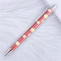 Elegant red glitter ballpoint pen with white daisy pattern and silver metal clip accents. - Daisy Red (35-Silver Parts)