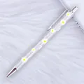 Elegant silver glitter ballpoint pen featuring a white daisy floral pattern and metal clip - Daisy Laser Silver (33-Silver Parts)