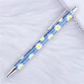 Stylish blue glitter ballpoint pen decorated with white daisy floral pattern for gifts - Daisy Royal Blue (Silver Parts) (36)