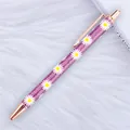 Elegant purple glitter ballpoint pen with daisy pattern and rose gold metal trim - Daisy Purple (Rose Gold Parts) (43)