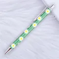 Elegant green glitter ballpoint pen featuring white daisy floral prints and silver trim - Daisy Green (Silver Parts) (37)
