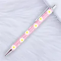 Pink glitter ballpoint pen featuring a delicate white daisy pattern with elegant silver accents - Daisy Fluorescent Pink (Silver Parts) (49)