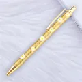 Luxury gold glitter ballpoint pen featuring elegant white daisy patterns for business gift - Daisy Golden Yellow (Gold Parts) (39)