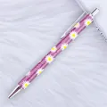 Purple glitter ballpoint pen with daisy pattern and silver metallic trim - Daisy Purple (Silver Parts) (42)
