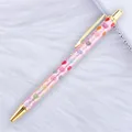 Pink glitter ballpoint pen with colorful heart patterns and gold-tone metallic trim - Heart Pink (Gold Parts) (62)