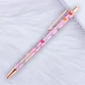 Sparkly pink glitter ballpoint pen with colorful heart patterns and rose gold trim - Heart Pink Purple (Rose Gold Trim)