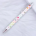 Elegant white glitter ballpoint pen featuring colorful heart patterns and silver accents - Heart Iridescent White (Silver Trim)