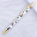 Retractable Halloween ballpoint pen with gold trim and glittery white barrel design. - Halloween Iridescent White (Gold Trim)