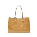 Detalle del bolso tote de PVC marrón brillante con textura de mármol e impreso - Amarillo
