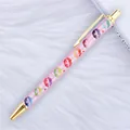Sparkling pink glitter ballpoint pen with colorful lip patterns and elegant gold metal accents - Lip Print Fluorescent Purple (Gold Parts) / Bullet Tip 1.0mm