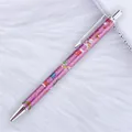 Festive pink glitter ballpoint pen featuring Christmas snowman and stocking patterns - Christmas Purple (Silver Parts)