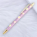 Elegant pink glitter ballpoint pen featuring white daisy floral patterns and gold trim - Daisy Pink Purple (Gold Parts)