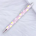 Pink glitter daisy ballpoint pen with silver trim, elegant business stationery gift. - 50-Daisy Fluorescent Purple (Silver Parts) / 1.0mm Bullet Tip