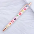 Elegant rose gold glitter ballpoint pen with colorful lip print patterns on white fur - 59-Lip Print Rainbow Gradient (Rose Gold Parts) / 1.0mm Bullet Tip