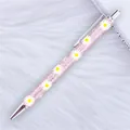 Sparkling pink glitter ballpoint pen featuring white daisy flower patterns and silver clip - 46-Daisy Dark Pink (Silver Parts)