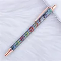 Elegant glitter ballpoint pen with rose gold trim and colorful floral motifs on fur - 54-Lip Print Navy Blue (Rose Gold Parts)