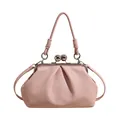Elegant pink pleated cloud handbag with silver kiss-lock frame and stylish knotted handle - Pink