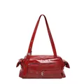 Elegante bolso de hombro estilo moto Y2K rojo moderno en cuero de aceite brillante - Rojo