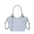 Elegant light blue woven bucket bag with knot details and a detachable shoulder strap - Blue