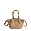 Bolso elegante de paja tejida con asas de cuero marrón para un gran estilo de verano - Caqui