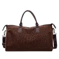 Large brown leopard print travel duffel bag with shoulder strap - Coffee