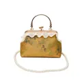 Elegante borsa in stile cinese con stampa floreale e tracolla in perle sintetiche - Giallo