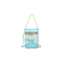 Fashionable light blue transparent acrylic box bag featuring gold ball chain strap handle. - Blue