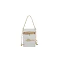 Elegant transparent acrylic box handbag with gold-tone metal frame and bead chain strap - Clear