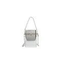 Metallic silver box handbag with elegant bead chain strap for stylish evening wear - Silver