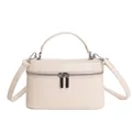 Elegante crèmekleurige handtas in doosvorm met dubbele rits en zilverkleurige details. - Wit