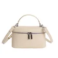 Elegante crèmekleurige vanity box tas met zilveren hardware en een dubbele ritssluiting - Lichtgeel