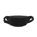 Minimalist black nylon chest bag with adjustable strap and side logo tag for women. - Black