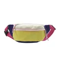 Colorful dopamine-style nylon waist bag with pink strap and grid pattern - Yellow