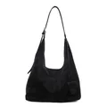 Minimalist vintage black leather hobo shoulder bag with adjustable strap for women - Black