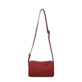 Minimalist deep red PU leather pillow bag with pebbled texture and adjustable strap - Red