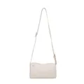Minimalist beige PU leather cylindrical bolster bag with adjustable strap - White