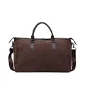 Vue frontale d'un sac de voyage en cuir mat marron foncé avec poignées et bandoulière - Café