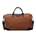 Vintage brown suede travel bag with adjustable shoulder strap for overnight trips - Brown