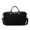 High-quality black retro suede travel duffel bag with leather handles and strap - Black