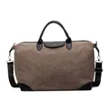 Premium vintage frosted suede travel duffel bag with black leather accents and shoulder strap - Khaki