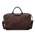 Large retro brown travel bag in frosted suede texture with top handles and strap - Coffee