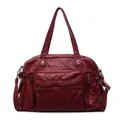 Dettaglio frontale di una borsa tote vintage in pelle PU bordeaux con multi-tasche. - Borgogna