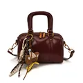 Elegant dark burgundy Boston style handbag featuring top handles and decorative bear charm - Bag Only (Without Pendant) / Red