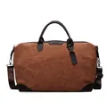 Large capacity brown travel duffle bag with contrast handles and detachable shoulder strap. - Brown