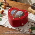 Portagioie rosso a forma di cuore con coperchio in tessuto a quadri - 10x9.0x4.0cm / Rosso rosa