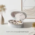 Elegant grey oval velvet jewelry box for rings and necklaces with zipper closure - Korean Velvet Jewelry Box / Oversized / Creamy Gray